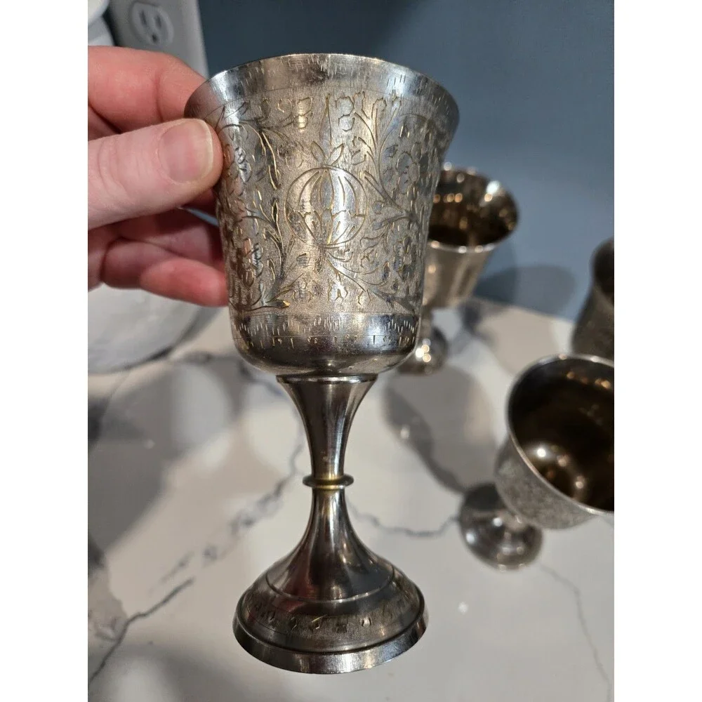 Vintage 'Worldgift, Z.Y. India' Etched Silverplate Goblets~Set of 4